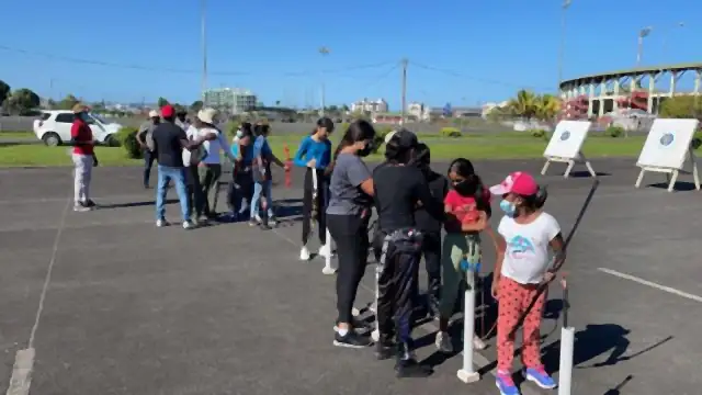 Training children at the Guyana National Stadium, 2023