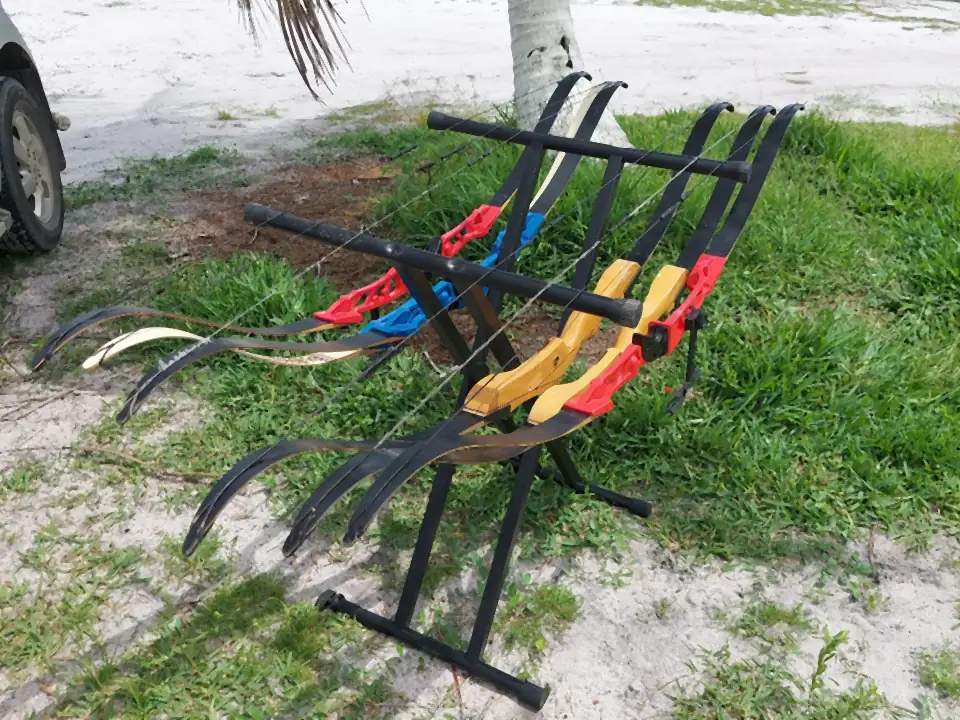 Bows resting on a stand