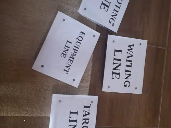 Printed range signs for shooting, equipment and waiting lines