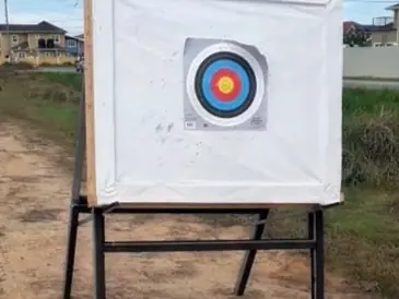Target mounted on a stand outdoors